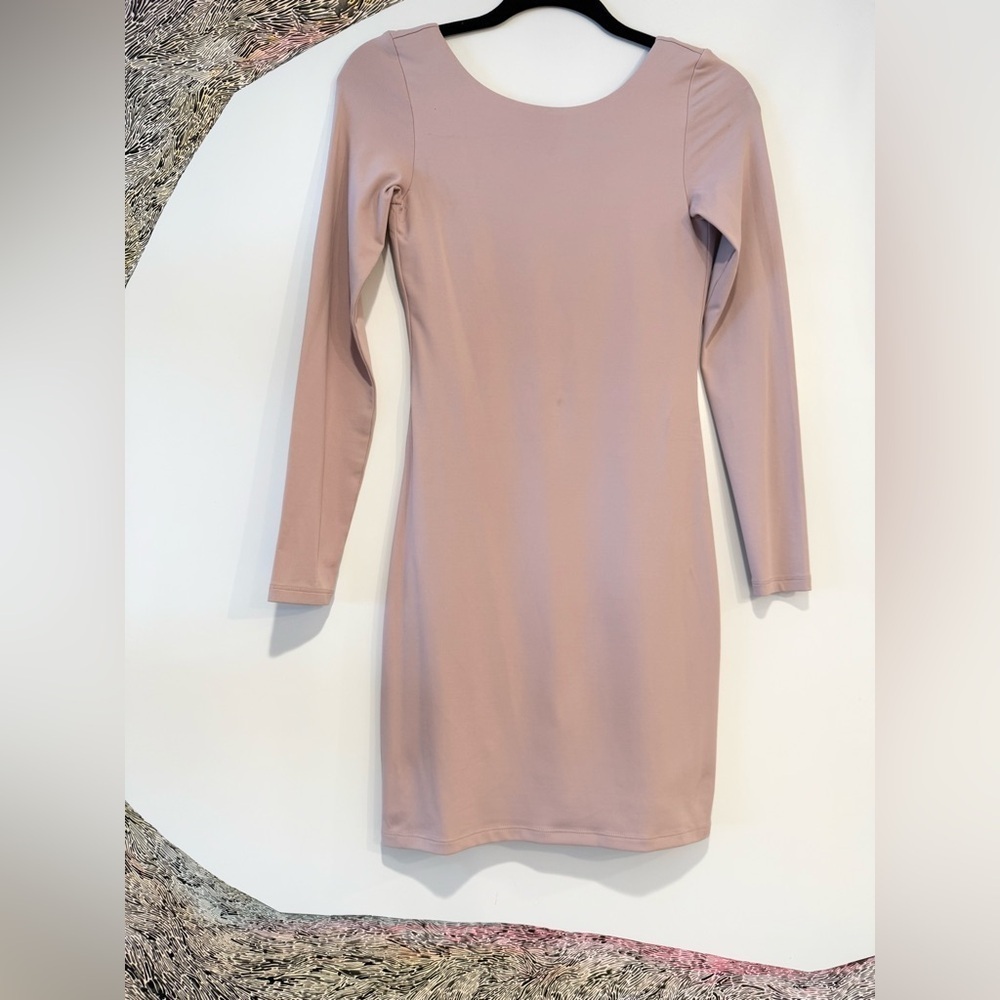 Aritza Babaton long sleeve bodycon rose mauve mini deep scoop back small dress
